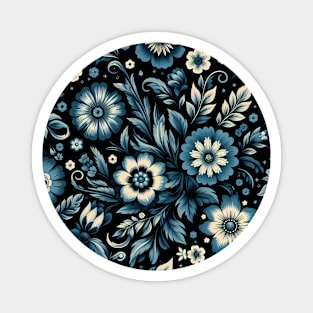 Blue Floral Illustration Magnet